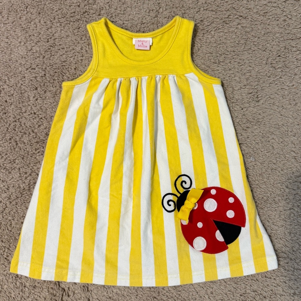 Yellow Striped Ladybug Tank Dress for Kids